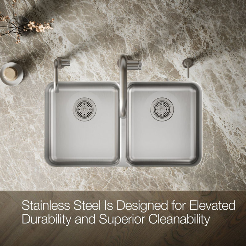 Undertone® 31-1/2" L x 18" W x 7-3/4" Under-Mount Double-Equal Bowl Kitchen Sink