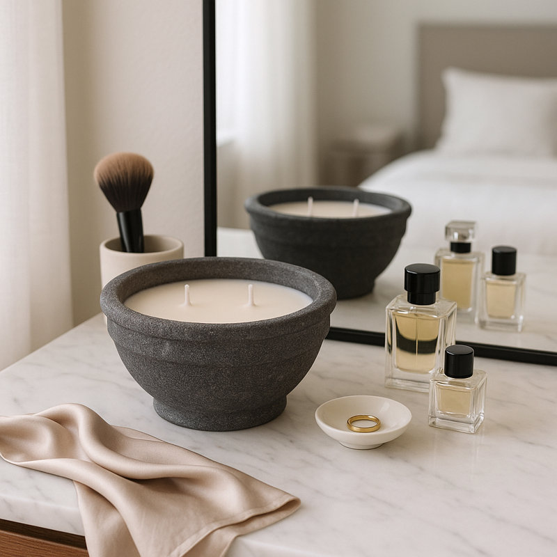 Jeimi Decorative Bowl Scented Candle for Living Room Decor - Modern Terracotta Candle for Coffee Table, Bookshelf, Bedroom Nightstand, and Home Accent