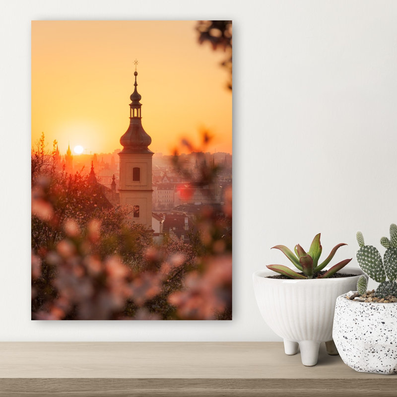Prague Golden Hour Blossoms Dreamy Romantic Abstract Architecture City Wall Art Print by Milan Chudoba - Print