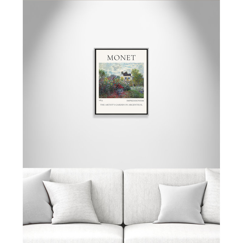 Artists Garden in Argenteuil Print by Claude Monet, No, 21.5" H x 17.5" W x 2" D, Silver Floater Frame
