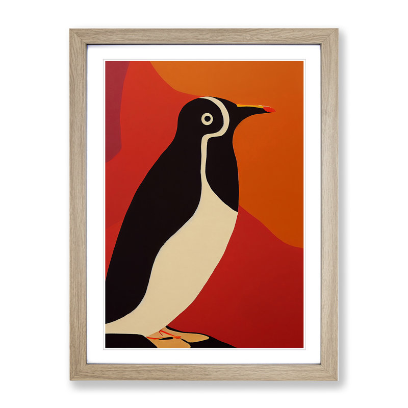 Penguin Abstract No.2 - Wall Art, 36cm H x 27cm W, Oak Framed Paper, White