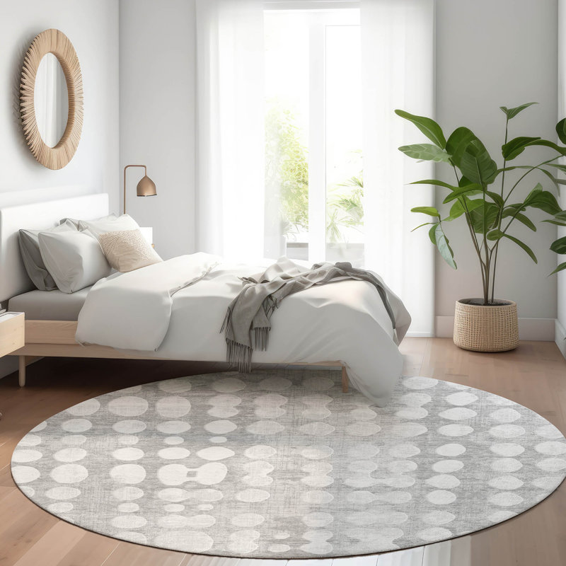 Premium Machine Washable Prisco Gray Rug, Round 8'