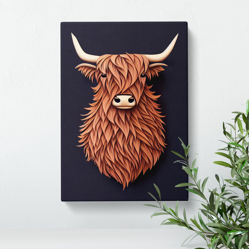 Bust Of A Highland Cow - Print, Wrapped Canvas, 50cm H x 35cm W x 3cm D, No Matte