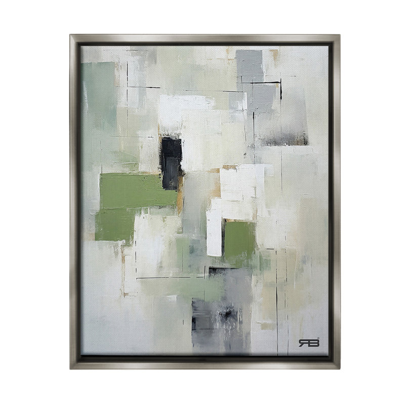 "Subtle Gray Shapes" par RB sur toile, H 31 po x l 25 po, Cadre flottant gris lustré
