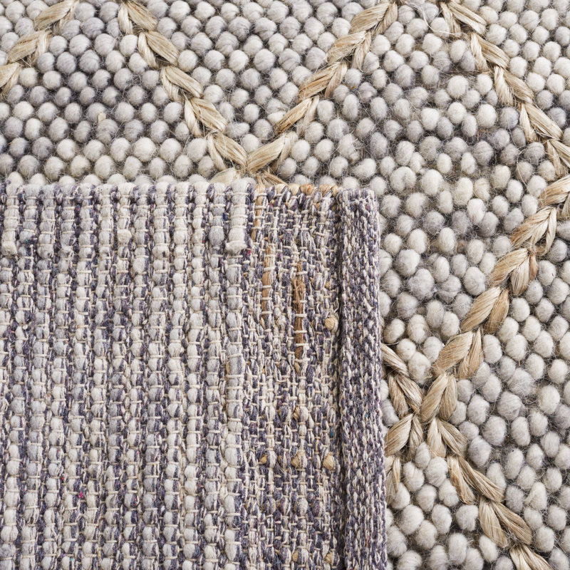 Natura Hand Woven Wool/Cotton Geometric Rug in Light Gray/Natural, Rectangle 3' x 5'