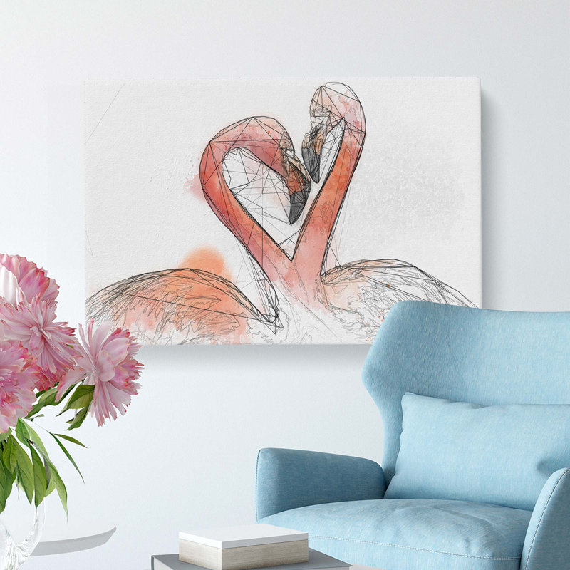 Two Loving Flamingos In Abstract - Wrapped Canvas, 40cm H x 60cm W x 3cm D