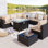 Ensemble de salon de jardin Bushrah pour 6 personnes avec coussins et table de foyer