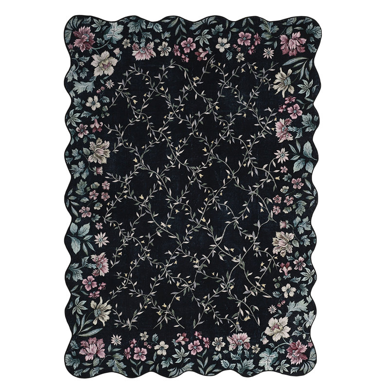 Area Rugs for Living Room  Bedroom, Boho Vintage Floral Area Rug - Irregular Edge, Low Pile, Washable, Non-Slip Throw Carpet - Indoor Entryway Decor