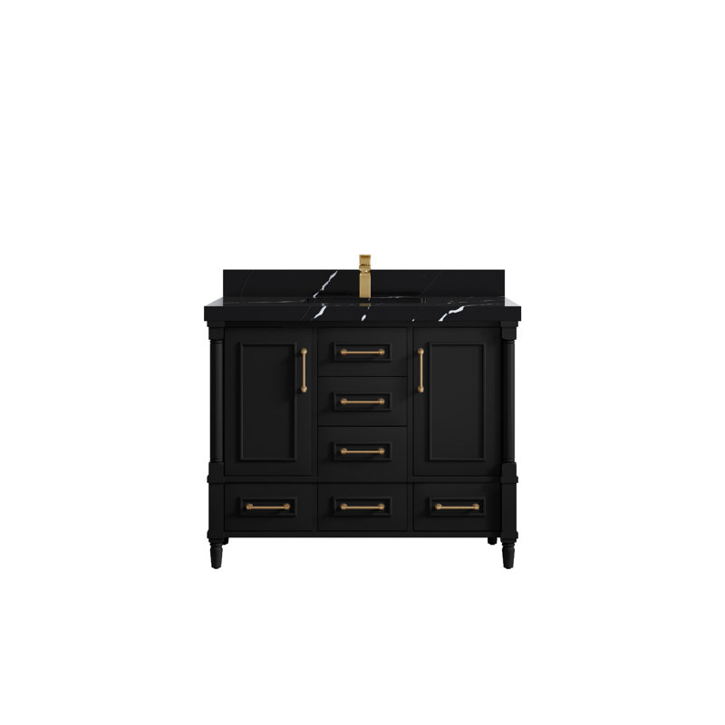 Aberdeen 42'' Single Bathroom Vanity with Top, Calacatta Black