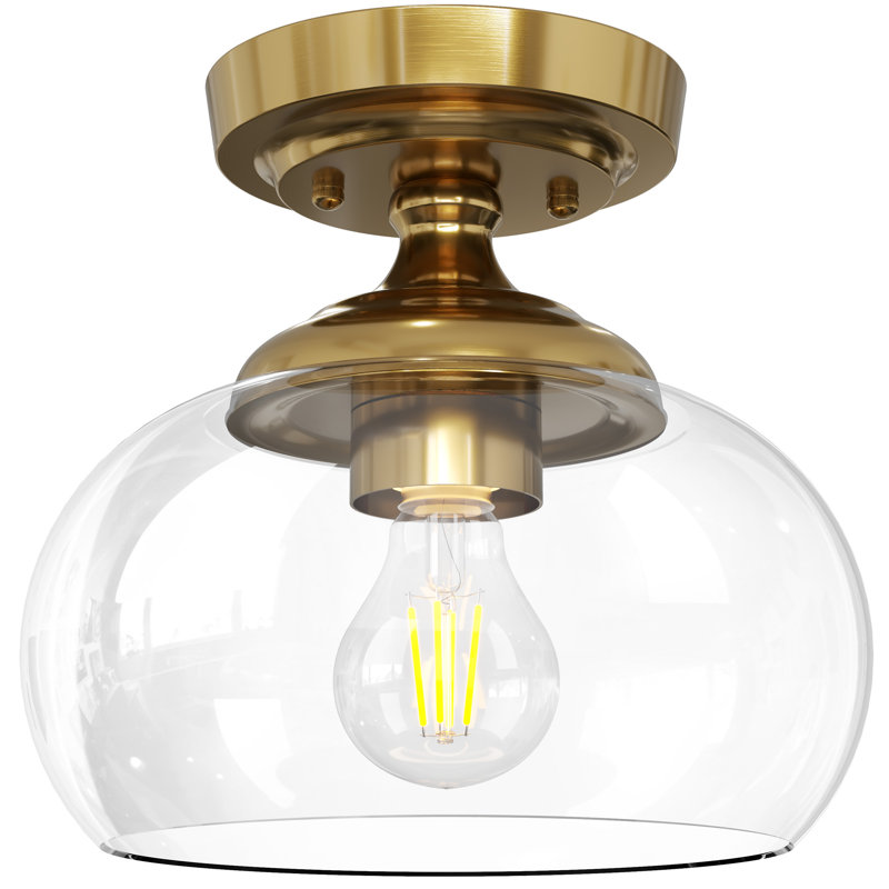 Semi Flush Mount Ceiling Light with Glass Shade, Gold