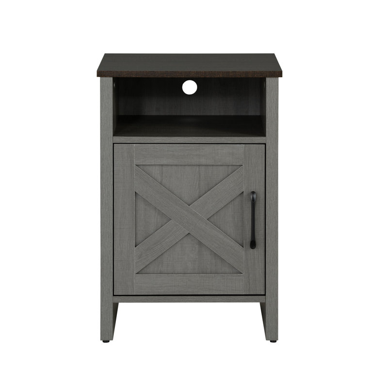 Table d'appoint 16 pouces avec porte de grange et tablette ouverte Arno