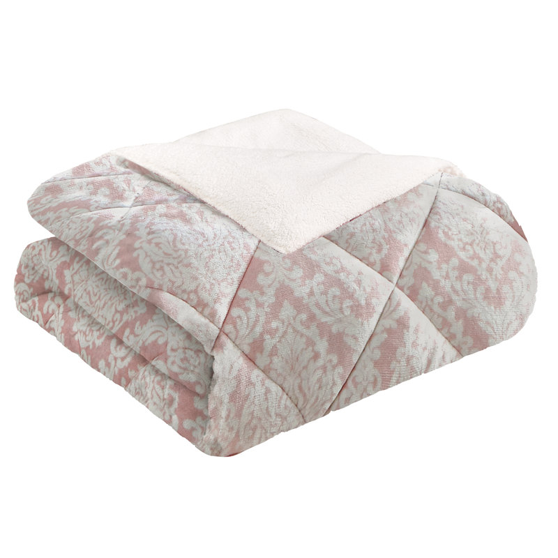  CEDAR COURT Hyde Damask Blush Polyester Plush/Sherpa Comforter Set, King Comforter + 2 King Shams