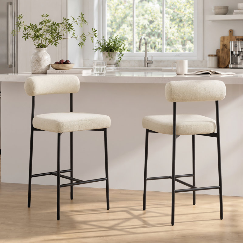 Alrick 26"H Mid-Century Upholstered Counter Stool with I-Beam Frame, Beige