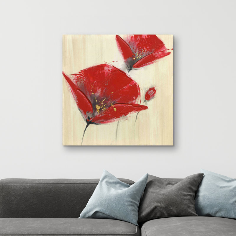 Three flowers with texture - 32"x32" art on canvas