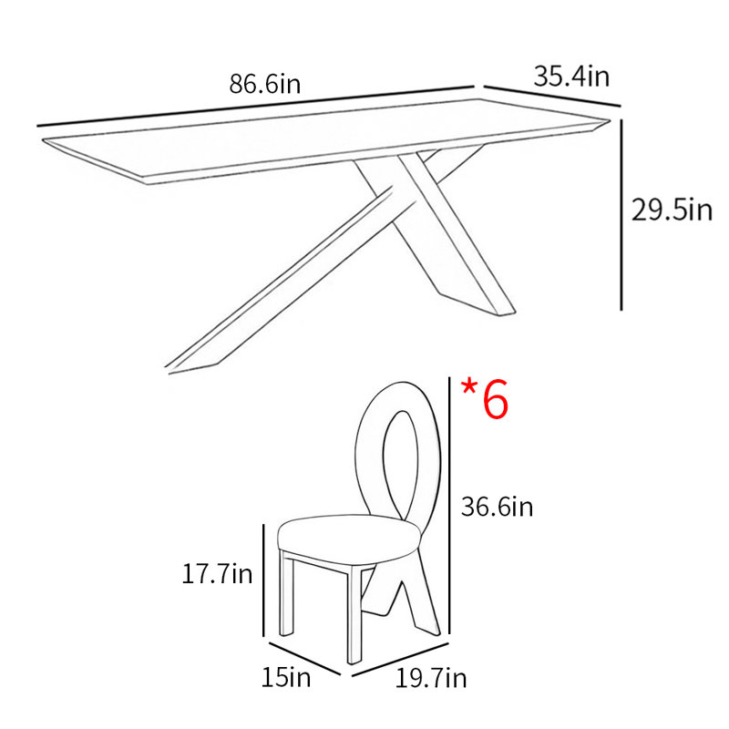Ensemble de table de salle à manger rectangulaire de style français, Blanc, H 29,5 po x L 86,6 po x l 35,4 po