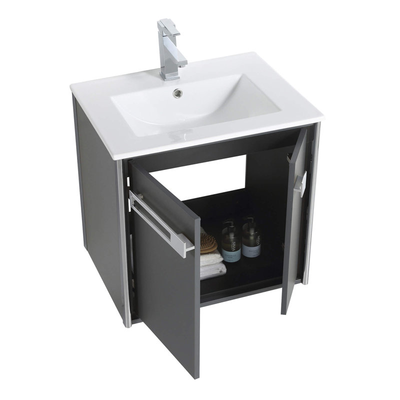 Meuble-lavabo simple l 24 po x P 18,31 po x H 23,25 po, Gris Onix, Chrome poli