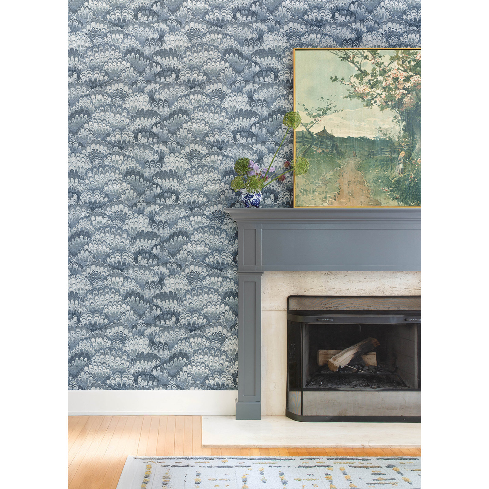 Octavia Marbled Ink Wallpaper, Blue