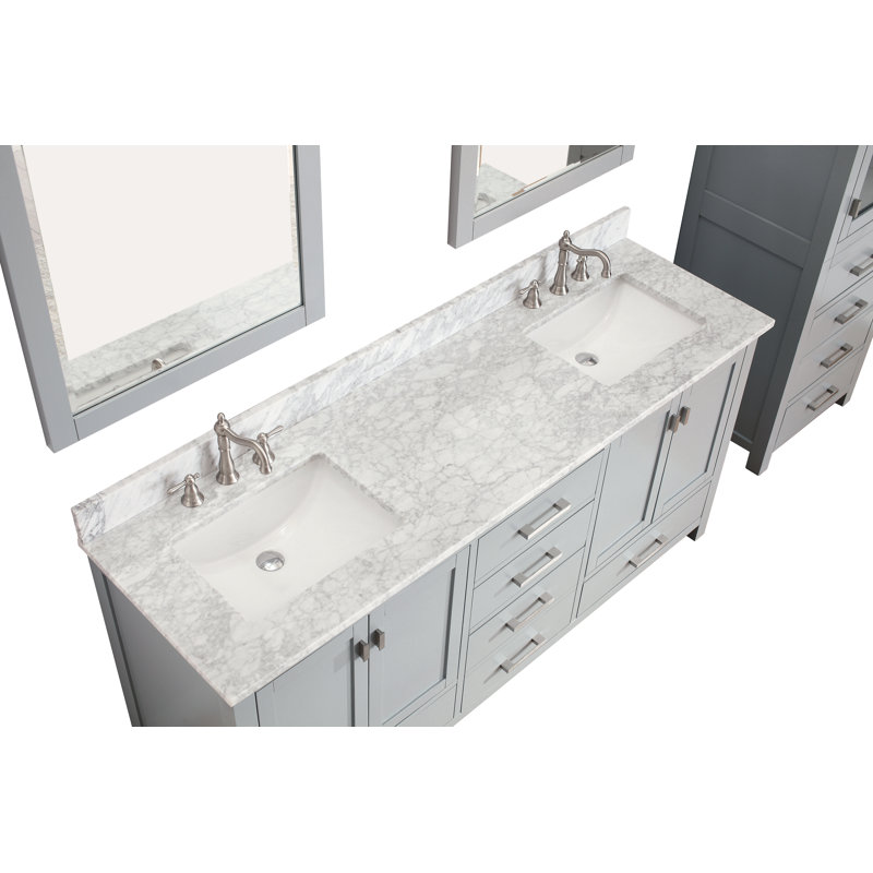 Modero 72" Double Bathroom Vanity with Top, Carrera White Marble, Chilled Gray