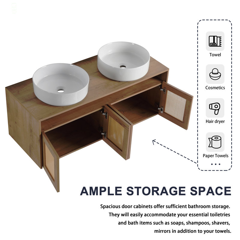 48" Bathroom Vanity with  Ceramic Art Sink, 4-Soft Close Door, Float Mounting Design, Plywood (KD-Packing)
