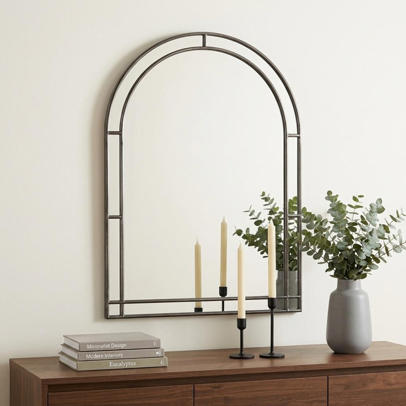 Miroir décoratif à double arche géométrique en fer noir de 48 pouces