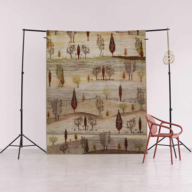 Tapis décoratif moderne à motif d'arbre d'automne beige et vert, Rectangle 3 pi 3 po x 4 pi 11 po