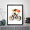 Art encadré noir, joli rouleau de riz et légumes sur un vélo de riz et légumes, impression encadrée de style rétro