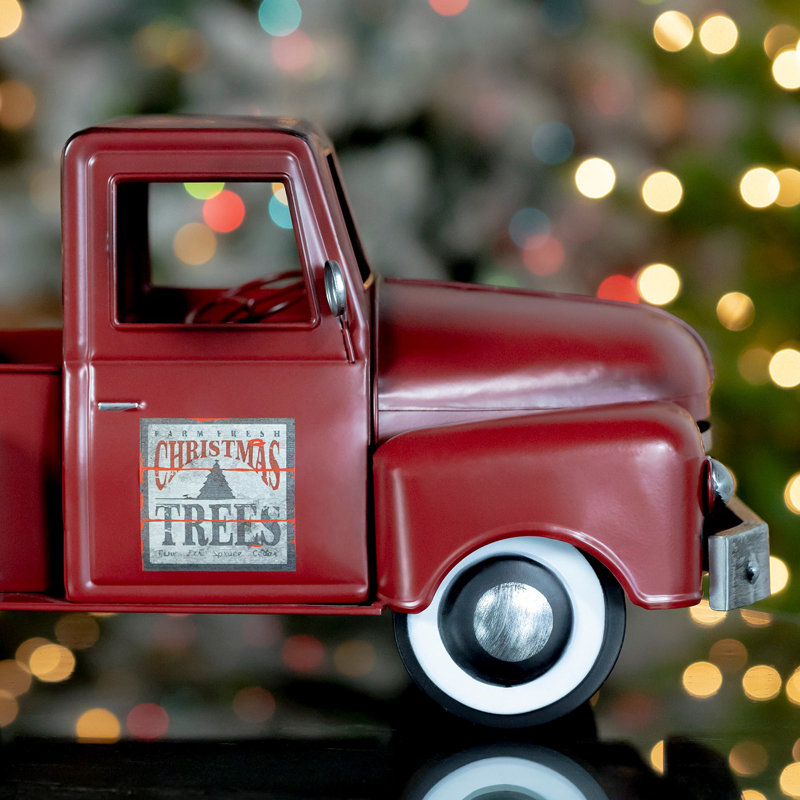 Camion de Noël à l'ancienne avec arbre, Rouge