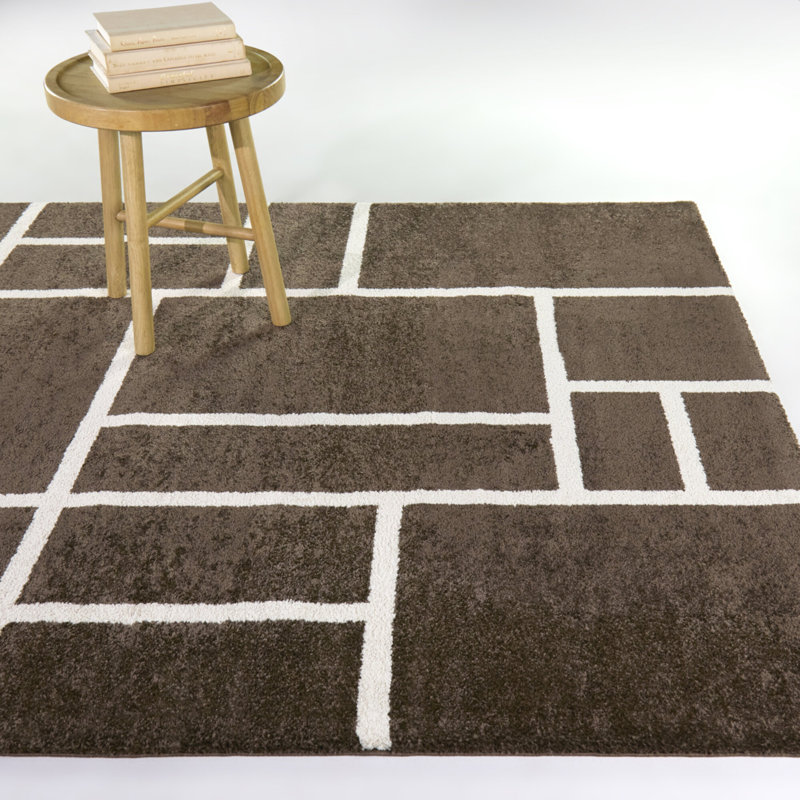 Tapis brun à motif géométrique moderne Yetter, Rectangle 5 pi 3 po x 7 pi