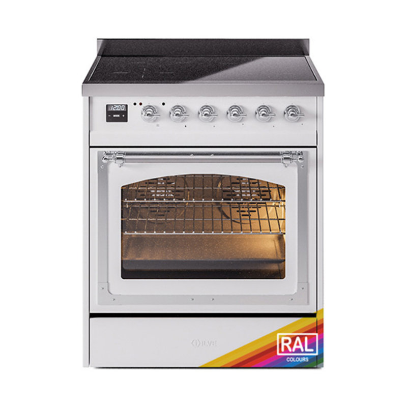 ILVE Nostalgie II Series Noblesse 30 inch Induction Range with 5 Induction Elements (Glass Door), Chrome