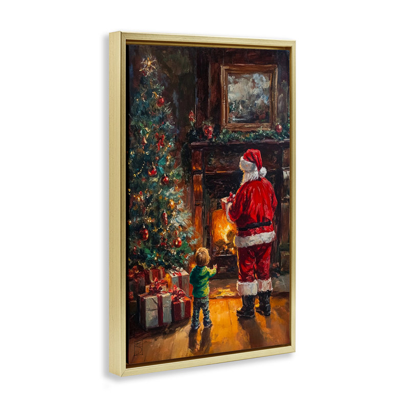 Cadre flottant Père Noël et enfant par le foyer, design par Sara Culpepper, H 31 po x l 21 po, Cadre flottant métallique doré