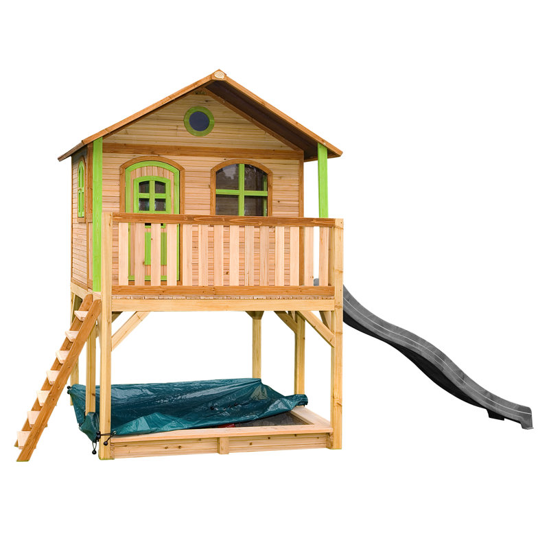 Marc AXI 432cm W x 212cm D Outdoor Hemlock Wood Luxury Playhouse, Brown/Green/Grey