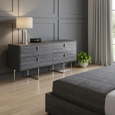  Commode double 70 po à quatre tiroirs en bois gris