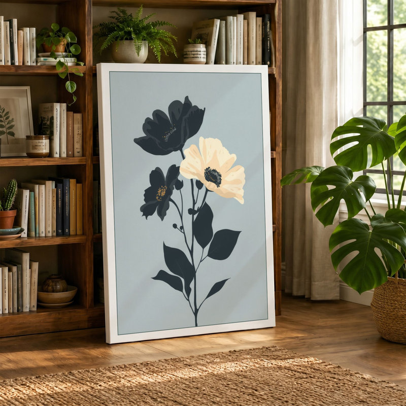 Paired Stems Minimalist - Wrapped Canvas, 36x24 - 91.4 x 61.0 cm, Ochre Border