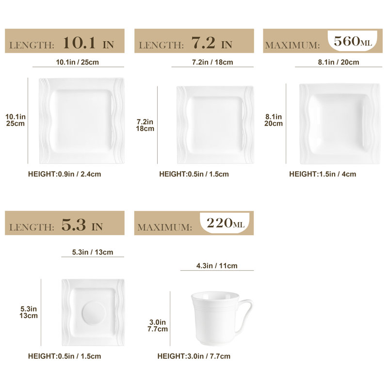 30-Piece White Porcelain China Dinnerware Set, Service For 6 