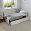 Lit de coin en L de style moderne avec lit simple en lin et deux tiroirs de rangement-965442927