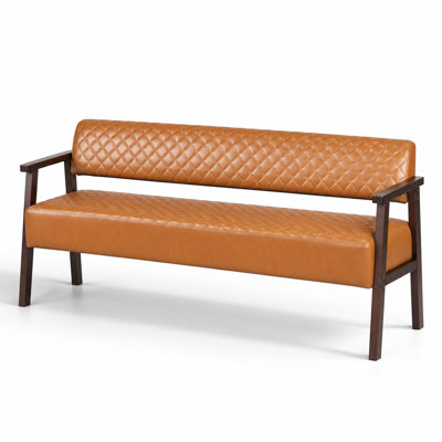 Banc en polyuréthane matelassé à losanges avec accoudoirs en bois, banc de réception rembourré avec coussin éponge haute densité, siège résistant à l'eau