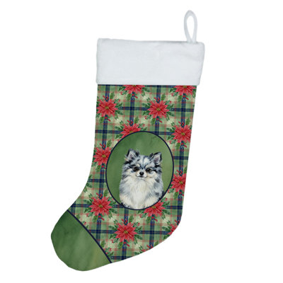 Blue Merle Pomeranian Christmas PoinsettIas Holiday Stocking