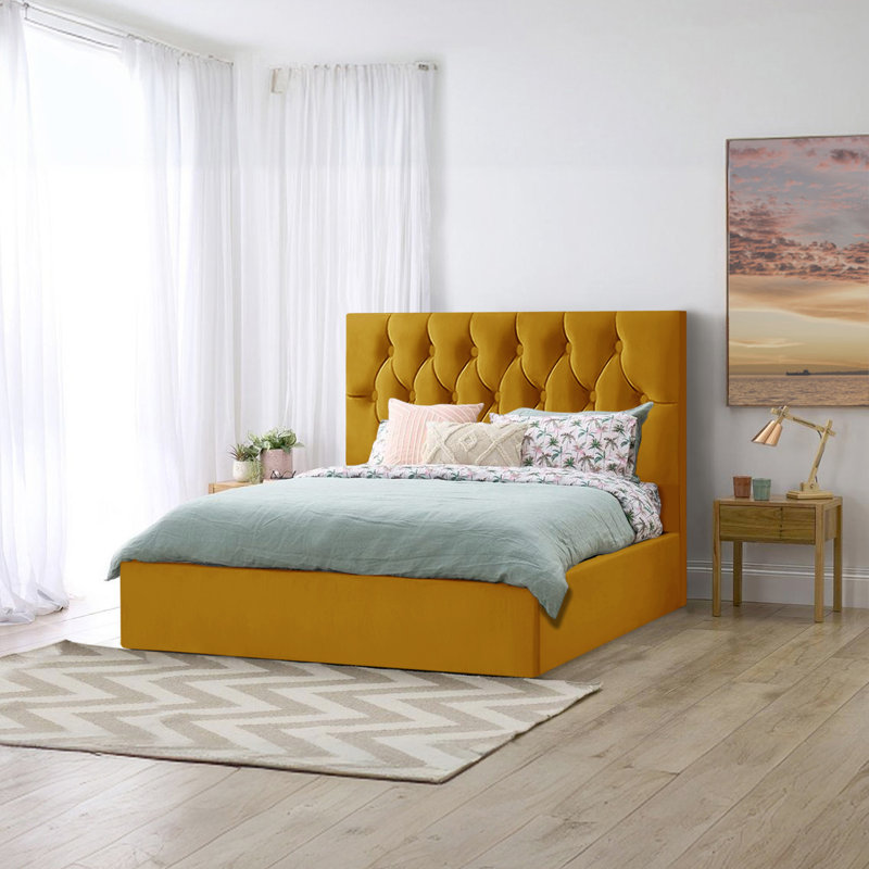 Azaliya Upholstered Bed, Double (4'6), Turmeric