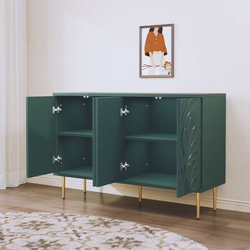 48" Sideboard Buffet Cabinet with 3D Flower Pattern, Green