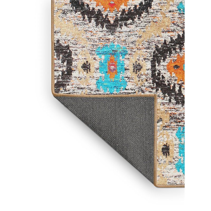 Tapis noir/orange/rouge contemporaine, Rectangle 5 pi x 7 pi