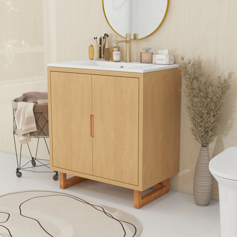 Ensemble de meuble-lavabo simple 29,5 po avec plateau en résine Kimmo, Brun
