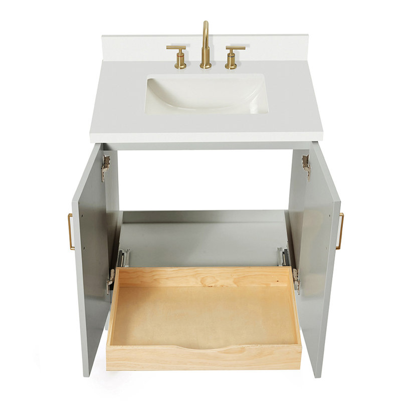 31 IN.  Single Bathroom Vanity, Gray, Rectangle, White Quartz
