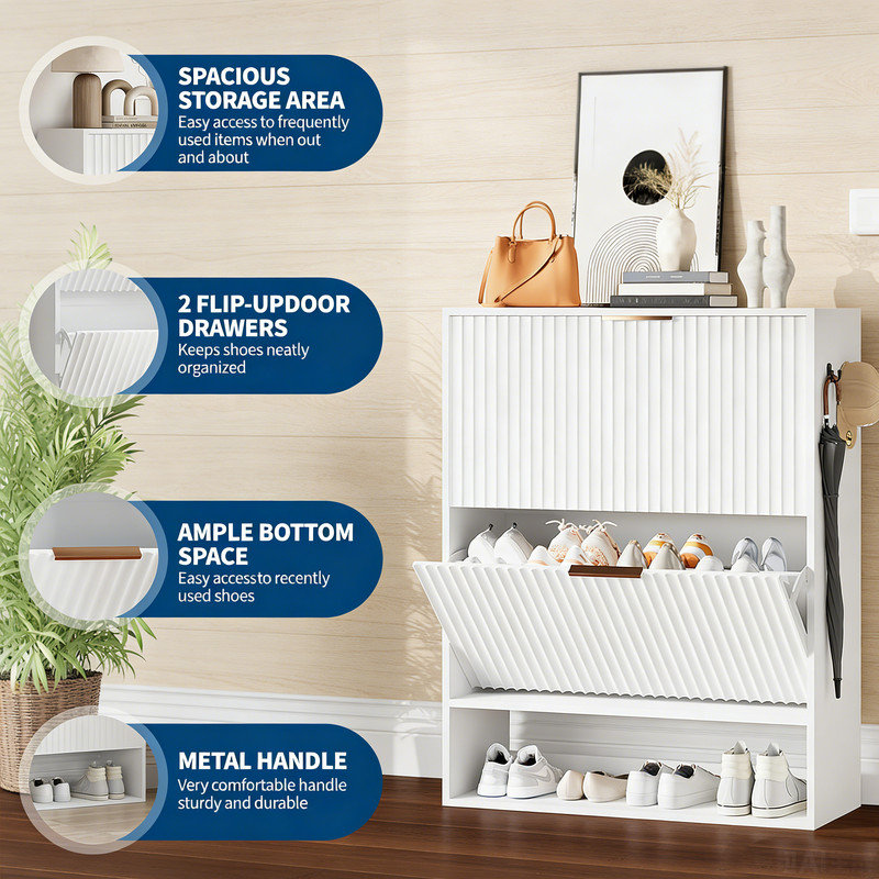 20 Pair Shoe Storage Cabinet, White