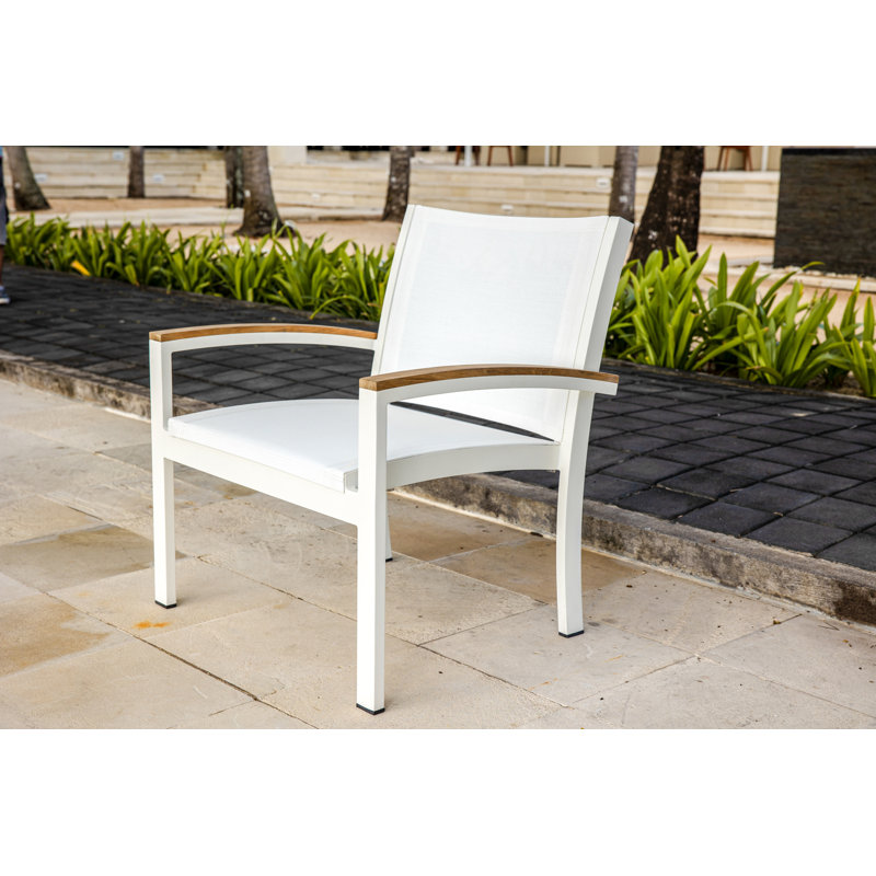 Tribeca Aluminum Teak Sling Stacking Lounge Chair, White/Brown