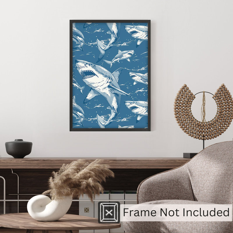 Animals Sharks Pattern III Modern Unframed Art Print, 14" H x 11" W