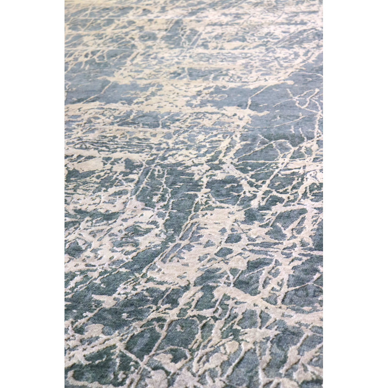 Flight Damask Area Rug in Blue/Taupe/Silver, Rectangle 8' x 9'7"