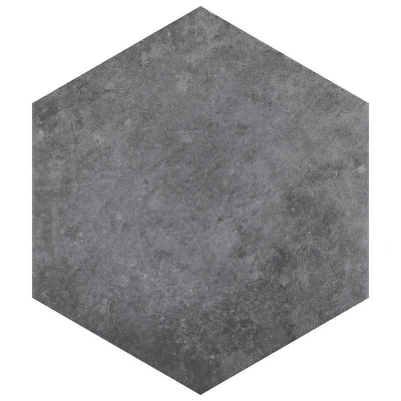 Heritage Hex 7" x 8" Porcelain Stone Look Wall & Floor Tile, Carbon