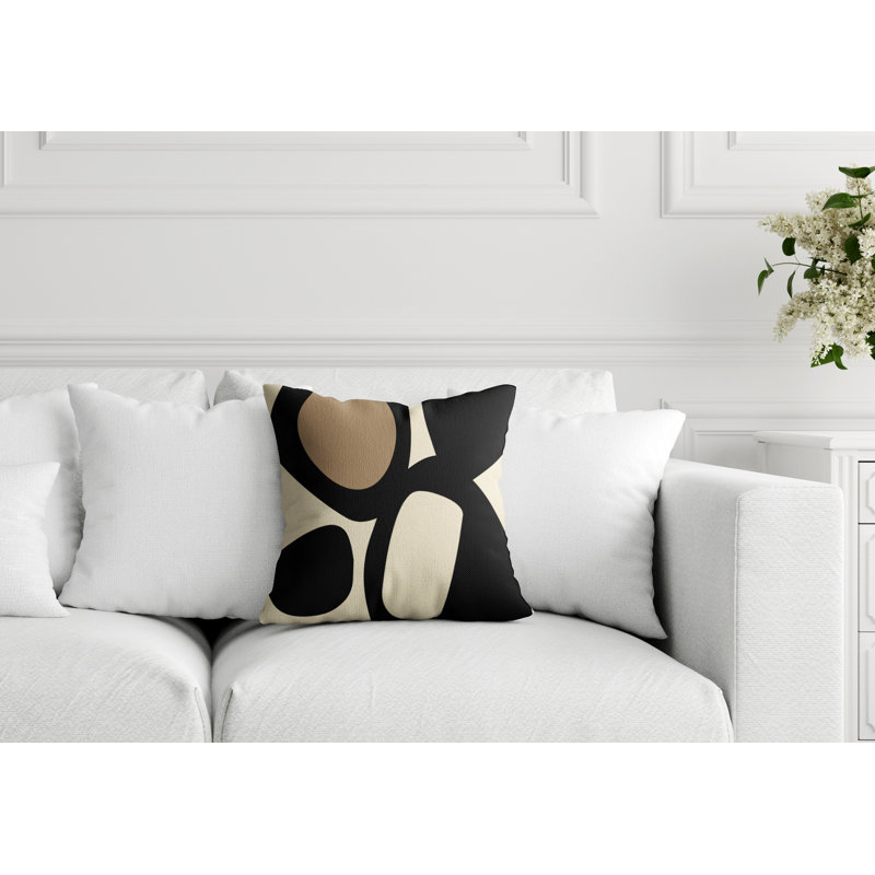 Lara Abstract Outdoor Reversible Throw Pillow, 19" x 19", Black/Off White