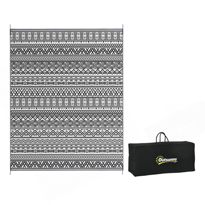 Tapis d'extérieur réversible, tapis de sol en paille de plastique imperméable 8 pi x 10 pi, tapis de camping portatif pour camping-car avec sac de transport, grand tapis de sol pour cour, terrasse, pique-nique, plage, gris et blanc crème