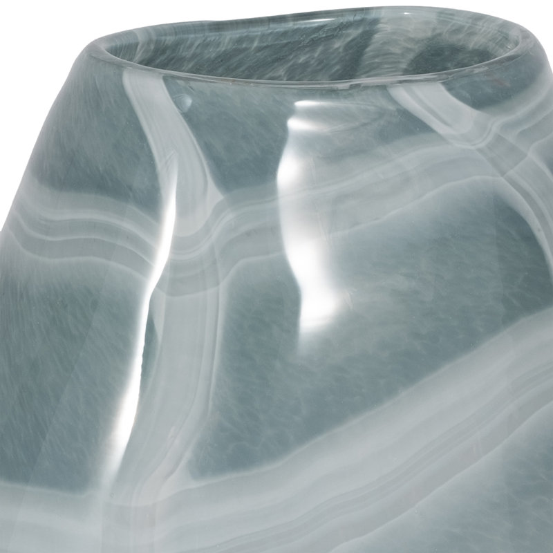 Decorative Coastal Glass Vase with Curved Silhouette and Smooth Handcrafted Form, 13" H x 9" W x 6" D